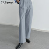 Yidouxian Women Long Pants 2023 Casual Wide Leg Trousers Solid Color Pantalon Loose High Waist Palazzo Party Office Pants Oversized