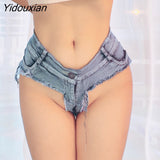 Yidouxian Waist Denim Women's Shorts 2023 Summer Fashion Jean Cotton G-String Shorts Ladies Skinny Sexy Club Super Short Jeans Female