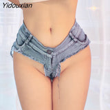 Yidouxian Waist Denim Women's Shorts 2023 Summer Fashion Jean Cotton G-String Shorts Ladies Skinny Sexy Club Super Short Jeans Female 420-2
