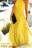 Yidouxian Women Sleeveless Pleated Maxi Dresses Summer Halter O Neck Long Dress Boho Printed Beach Sundress Party Dress Robe De Plage