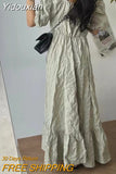 Yidouxian Summer Puff Sleeve Women Ruffes Dress Ladies Womens Cotton Pullover Long Dresses New Fashion Casual Loose Pleated Dress
