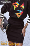Yidouxian Women Long Sleeve Stitching Dress Office Ladies Slim Bag Hip Mini Dress O-neck Boaycon Dress Robes De Soirée