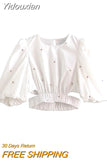 Yidouxian ZBZA 2023 Sweet Fashion Floral Embroidery Cropped Blouses Vintage Puff Sleeve Hollow Out Female Shirts Chic Tops 202303