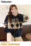 Yidouxian Winter 2023 New Retro Jacquard Knitted Loose Large Size Single-breasted Cardigans Round Neck Long-sleeved Sweater Women