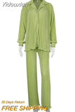 Yidouxian Causal Loose Home Suit Autumn Long Sleeve Blouse With High Wasit Pants Set Women Elegant Pleated Beige 2 Piece Pant Sets