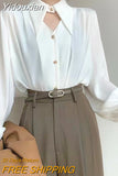 Yidouxian Chic Satin White Blouse Women Elegant Office Lady Women Shirts Long Sleeve Solid Silk Woman Shirt Autumn Clothing 23440