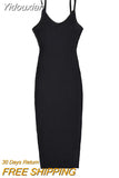 Yidouxian TRAF Sexy Women Summer Solid Pencil Dress Patchwork V-Neck Sling Sleeveless High Waist Slim Hips Mini Dress