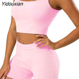 Yidouxian Casual Sporty Knitting Ribbed 2 Piece Outfits Jogging Sexy O Neck Tank Top + Leggings Bodycon Two Piece Set Tracksuit