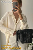 Yidouxian Causal Loose Home Suit Autumn Long Sleeve Blouse With High Wasit Pants Set Women Elegant Pleated Beige 2 Piece Pant Sets