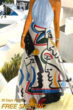 Yidouxian Women Sleeveless Pleated Maxi Dresses Summer Halter O Neck Long Dress Boho Printed Beach Sundress Party Dress Robe De Plage
