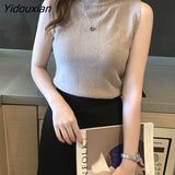 Yidouxian Women Solid Sleeveless Basic Fashion Femme Elegant All-match Korean Style Ladies Tops Half High Collor Student Casual Soft