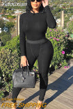 Yidouxian Ribbed Black Casual Two Piece Set Women Sexy O-neck Long Sleeve Crop Top and High Waist Pants Matching 2023 Tracksuits