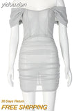 yidouxian Shoulder Short Sleeve Backless Bodycon Mesh Black Mini Dress Women Sexy Party Evening Prom Dresses 2023 Summer Club Outfits