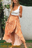 yidouxian boho maxi wrap skirt women 2023 ruffle slit long summer skirts sexy beach holiday print floral split skirt Bottoms