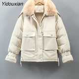 Yidouxian Cotton Liner Parka Coat 2023 New Winter Jacket Women Casual Thick Warm Parka Ladies Lapel Solid Color Chic Coat