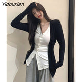Yidouxian 2 Pieces Shirts Women Irregular Street Long Sleeve Casual Design Vintage Harajuku Tops Mujer All-match Y2k Clothes Stylish