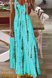 Yidouxian Dress Summer Women V-neck Halter Dress Boho Tie-dye Print Long Dresses Sleeveless Loose Beach Dresses Vestidos De Fiesta