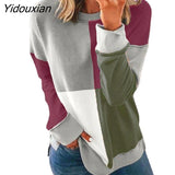Yidouxian Women's Autumn Winter New Fashion Graffiti Printing Loose Long Sleeve T-Shirt Casual Color Matching All-Match Top