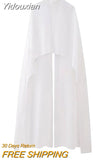 Yidouxian TRAF Women Fashion Turtleneck Collar Asymmetrical Chiffon Smock Blouse Female Tulle Cape Shirt Blusas Chic Cloak Tops