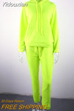 Yidouxian 2023 Neon Green Solid Tracksuit Women 2 Piece Sets Casual Outfit Pants Set Suit Long Sleeve Clothing Set Streetwear Femme