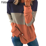 Yidouxian Women's Autumn Winter New Fashion Graffiti Printing Loose Long Sleeve T-Shirt Casual Color Matching All-Match Top