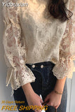 Yidouxian Embroidered Lace Women's Shirt Flare Sleeve Crochet Floral Blouse Casual Fashion Elegant Chiffon Shirt Spring New 13499