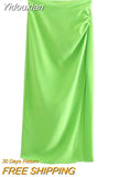 Yidouxian ZBZA Skirts Womens 2023 Two Piece Set Linen Blend Cropped Women Shirt Draped Skirt Autumn Fashion Casual Dress Sets