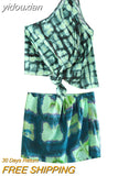yidouxian Beach Style Green Mini Dress Robe Women Sleeveless Dress Matching Sets Summer Sundress Elegant Dresses Fashion Clothing