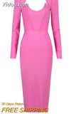 Yidouxian Arrival Women Winter Sexy Long Sleeve V Neck Pink Black White Midi Bandage Dress 2023 Elegant Evening Club Party Dress