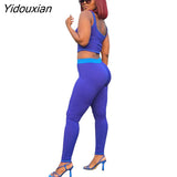 Yidouxian Casual Sporty Knitting Ribbed 2 Piece Outfits Jogging Sexy O Neck Tank Top + Leggings Bodycon Two Piece Set Tracksuit