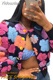 Yidouxian Winter Clothes Women Vintage 3D Flowers Print Jackets 2023 Fashion O-neck Long Sleeve Single Breasted Coats Streetwear