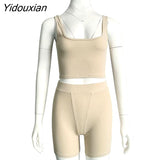 Yidouxian Casual Sporty Knitting Ribbed 2 Piece Outfits Jogging Sexy O Neck Tank Top + Leggings Bodycon Two Piece Set Tracksuit