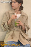 Yidouxian Women's Vintage Trench Coat Jacket with Belt Double Breasted Short Slim Windbreaker