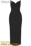 Yidouxian Winter 2023 Sexy Strap Sleeveless Layer Black Long Bodycon Bandage Dress Designer Fashion Evening Party Dress Vestido