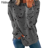 Yidouxian Women's Autumn Winter New Fashion Graffiti Printing Loose Long Sleeve T-Shirt Casual Color Matching All-Match Top