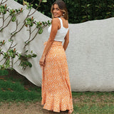 yidouxian boho maxi wrap skirt women 2023 ruffle slit long summer skirts sexy beach holiday print floral split skirt Bottoms