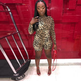 Yidouxian 2023 High Quality Autumn Winter Bodycon Playsuits Fitness Casual Biker Jumpsuits Long Sleeve Leopard Print Stretch Rompers