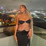 yidouxian Halter Off Shoulder Backless Cut Out Chain Bodycon Maxi Dress Women Party Beach Club Vacation Black Long Dresses 2023Summer