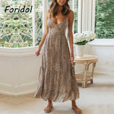 yidouxian Elegant Backless Lace Up Summer Dress Women Clothing Sleeveless Leopard Maxi Boho Beach Dress Lady Long Vestido Feminino