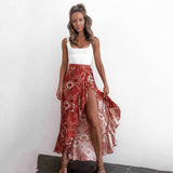 yidouxian boho maxi wrap skirt women 2023 ruffle slit long summer skirts sexy beach holiday print floral split skirt Bottoms