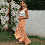 yidouxian boho maxi wrap skirt women 2023 ruffle slit long summer skirts sexy beach holiday print floral split skirt Bottoms