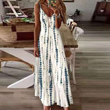 Yidouxian Dress Summer Women V-neck Halter Dress Boho Tie-dye Print Long Dresses Sleeveless Loose Beach Dresses Vestidos De Fiesta