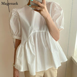 yidouxian Vintage Loose Women Blouses Summer 2023 Back Bandage Cotton White Shirt Woman Casual Loose Tops Fashion Clothing 15483