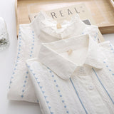 Yidouxian New Women Embroidery Cotton White Shirt Full Sleeve Turn Down Collar Ruched Casual Blouse Spring Office Lady Work Wear