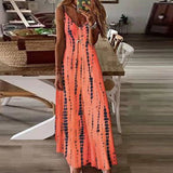 Yidouxian Dress Summer Women V-neck Halter Dress Boho Tie-dye Print Long Dresses Sleeveless Loose Beach Dresses Vestidos De Fiesta