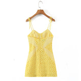 Yidouxian 2023 New Fashion Sexy Woman Slim Backless Hollow Embroidery Stitching Strap Mini Dress