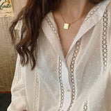 Yidouxian Fashion Oversized Hollow Lace Woman Shirt Turn-down Collar Loose Ladies Tops Long Sleeve White Blouse Women Blusas 13127