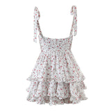 Yidouxian Spring Summer Chic Floral Print Lace Square Neck Cute Cake Cascading Ruffled Strap Mini Dress Woman 2023 New