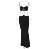 yidouxian Halter Off Shoulder Backless Cut Out Chain Bodycon Maxi Dress Women Party Beach Club Vacation Black Long Dresses 2023Summer