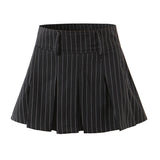 Yidouxian college style sexy high waist striped pleated skirt woman slim fit kawaii short mini skirt for girl spring Autumn